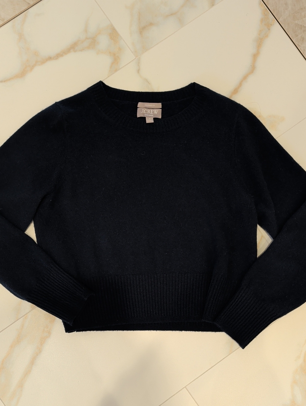 J. Crew Navy Crewneck Cropped Cashmere Sweater